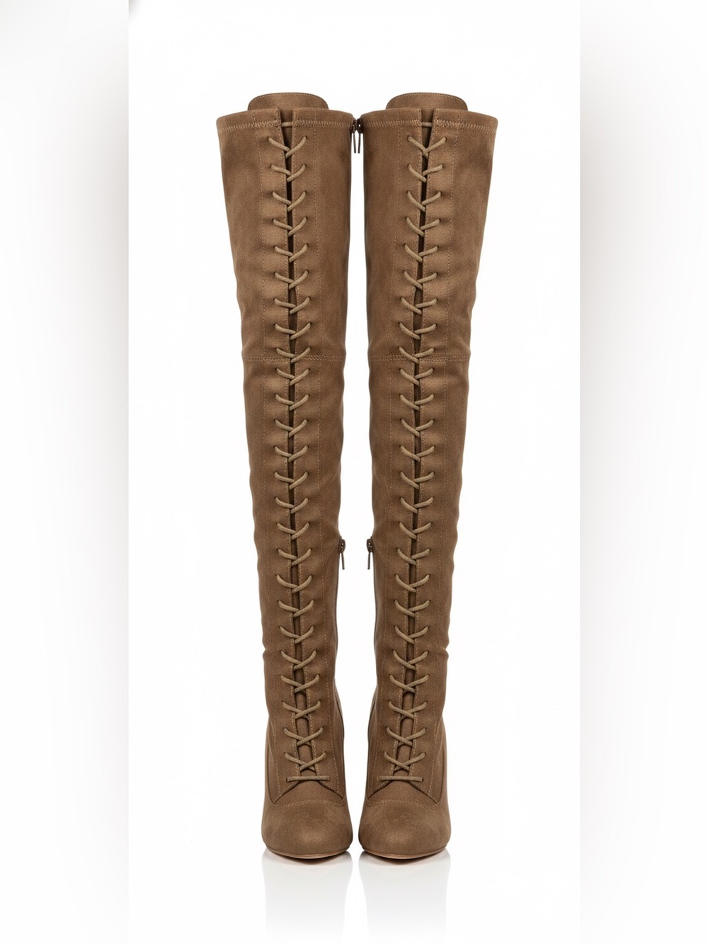 Wild Diva Amaya-07 Brown Faux Suede Lace Up Thigh High Block Heel Boots Size 6